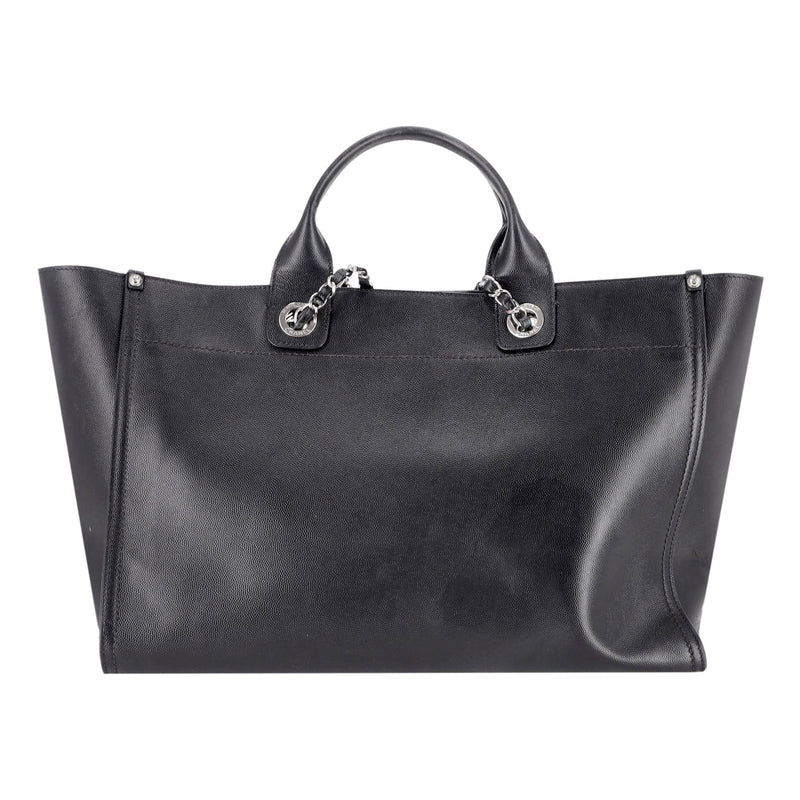 Chanel Deauville Studded Caviar Leather Logo Large Tote Bag