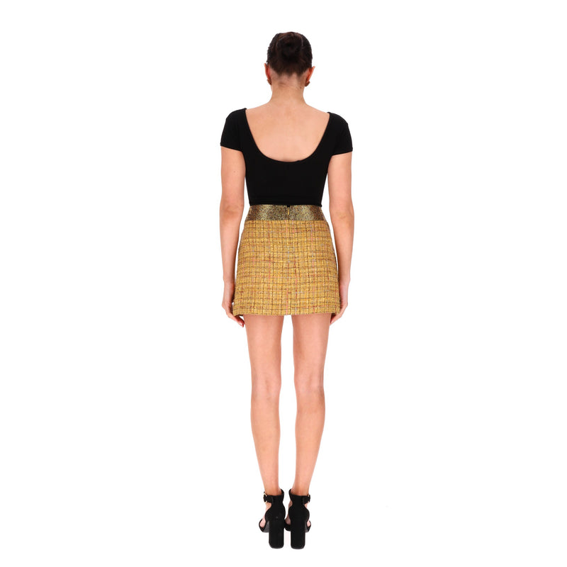 Chanel Fantasy Wool Tweed & Crystal Mini Skirt. Size 38FR