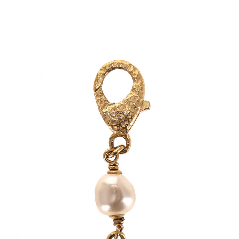 Chanel 24k Gold Plated Maltese Cross Necklace With 'CC' Logo, Gripoix Cabochon & Pearls