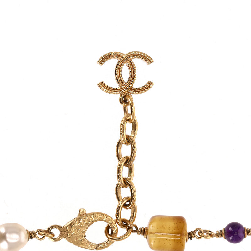 Chanel 24k Gold Plated Maltese Cross Necklace With 'CC' Logo, Gripoix Cabochon & Pearls