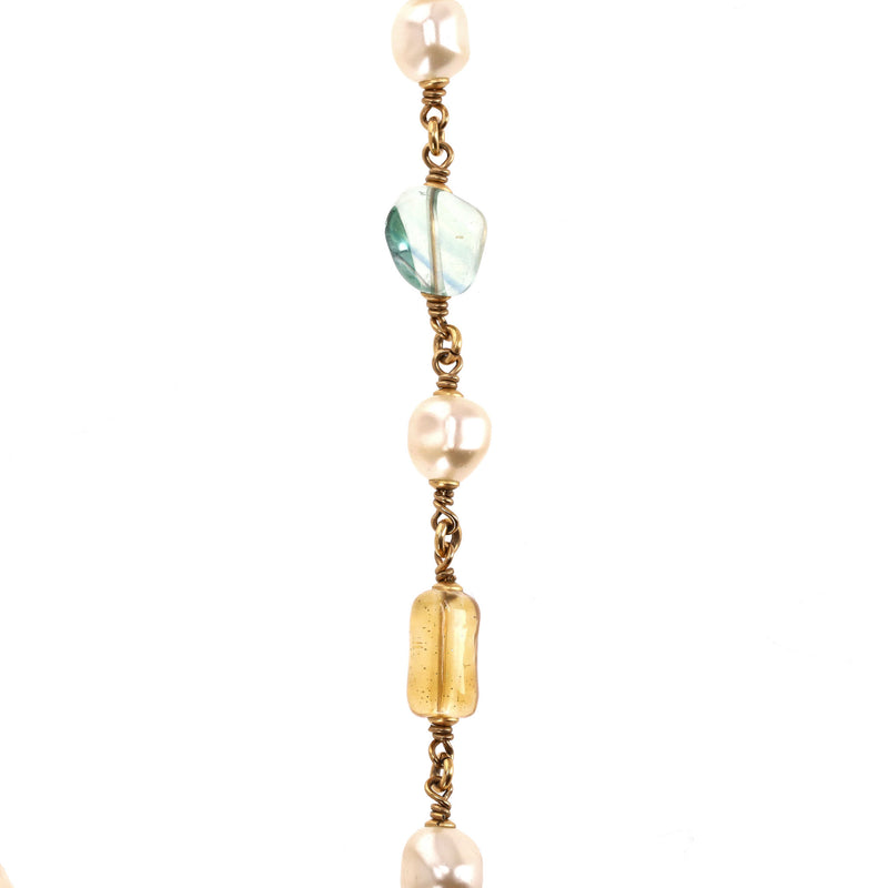 Chanel 24k Gold Plated Maltese Cross Necklace With 'CC' Logo, Gripoix Cabochon & Pearls