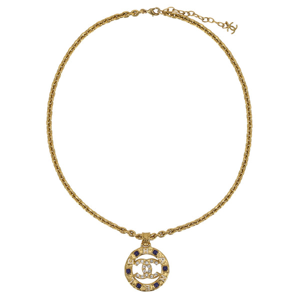 Chanel Gripoix & Crystal 'CC' Logo Medallion Necklace