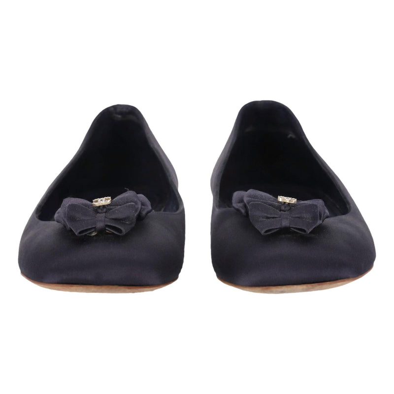 Chanel Satin Bow & Crystal 'CC' Logo Detail Ballet Flats. Size 40
