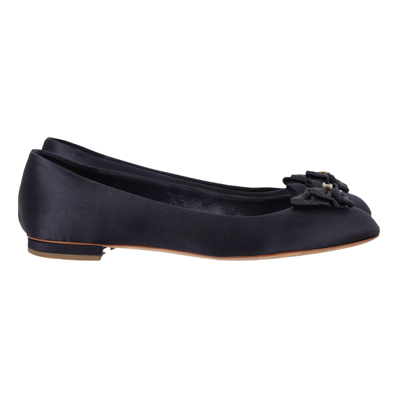 Chanel Satin Bow & Crystal 'CC' Logo Detail Ballet Flats. Size 40