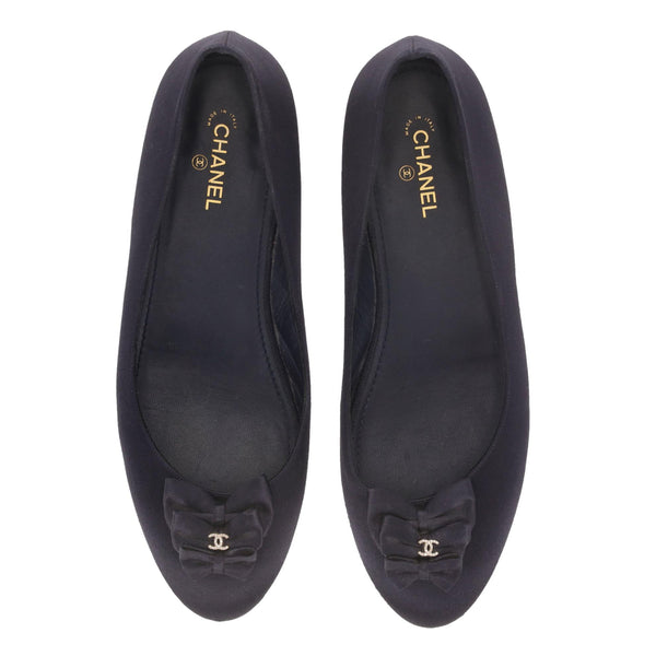 Chanel Satin Bow & Crystal 'CC' Logo Detail Ballet Flats. Size 40