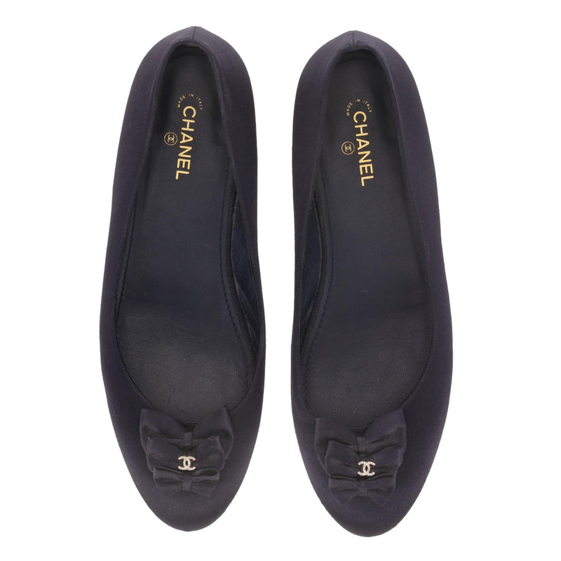 Chanel Satin Bow & Crystal 'CC' Logo Detail Ballet Flats. Size 40