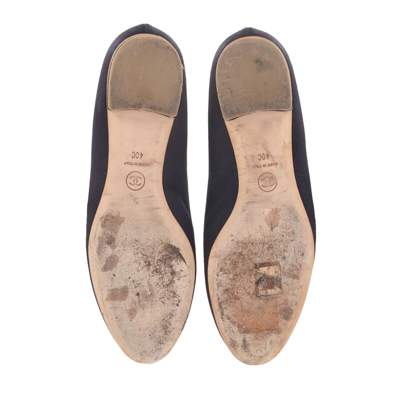 Chanel Satin Bow & Crystal 'CC' Logo Detail Ballet Flats. Size 40