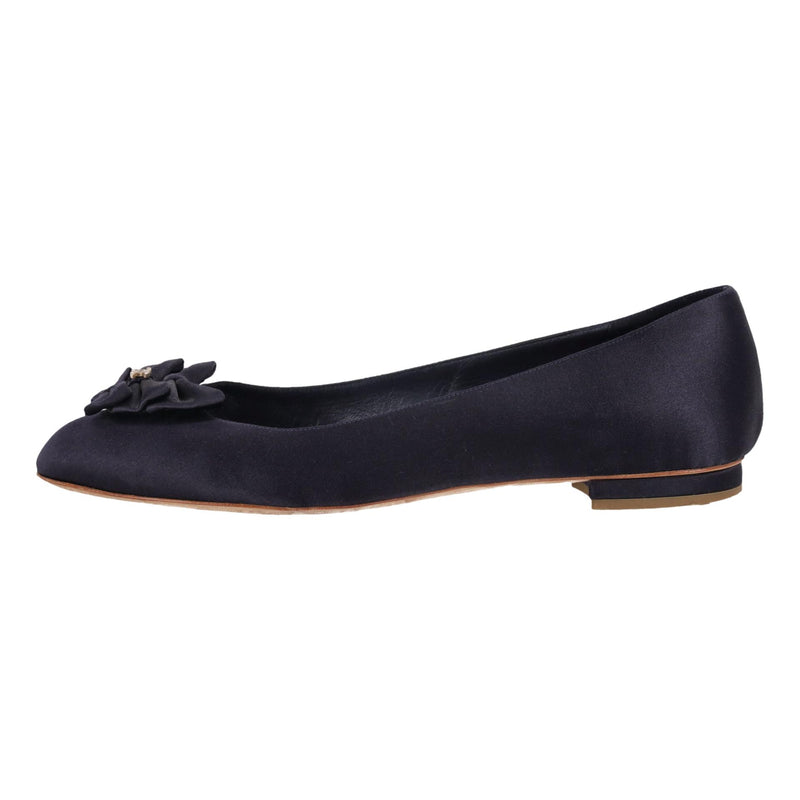 Chanel Satin Bow & Crystal 'CC' Logo Detail Ballet Flats. Size 40