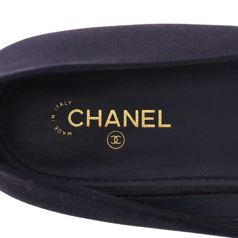 Chanel Satin Bow & Crystal 'CC' Logo Detail Ballet Flats. Size 40