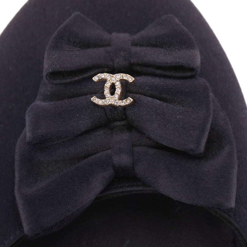Chanel Satin Bow & Crystal 'CC' Logo Detail Ballet Flats. Size 40