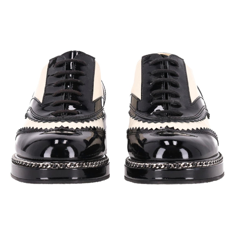 Chanel Two-Tone Patent Leather Chain & Logo Detail Oxford Brogues. Size 37.5