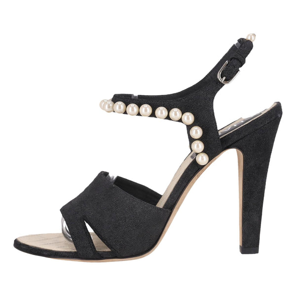 Chanel Pearl Embellished Suede Sandals. Size 40
