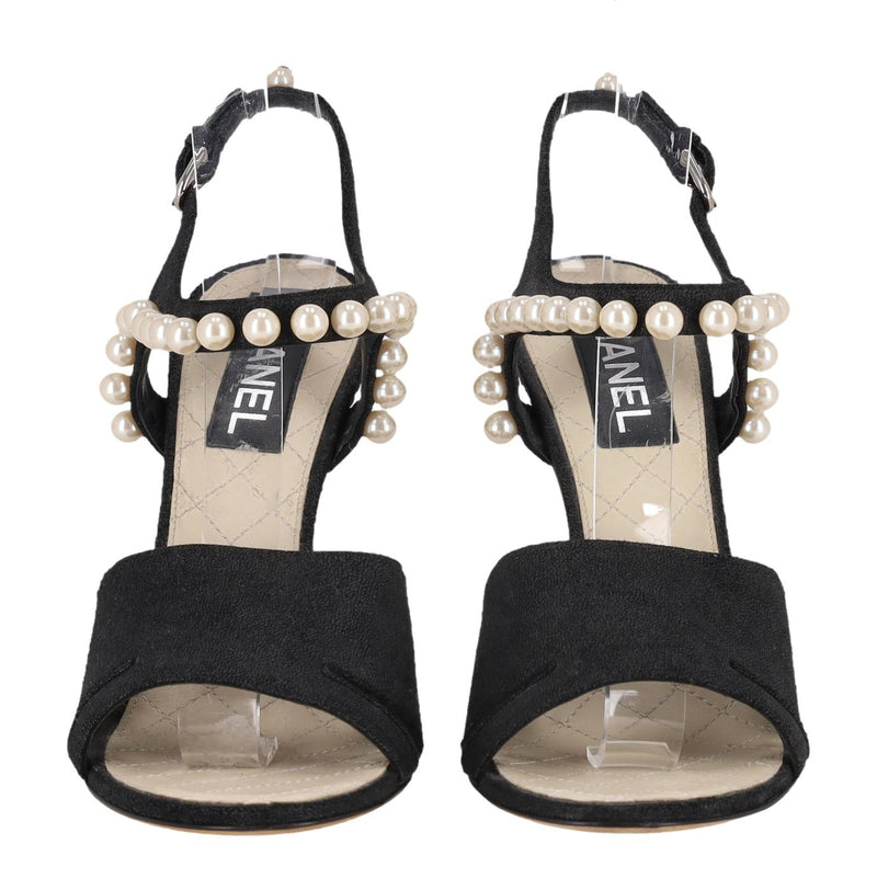 Chanel Pearl Embellished Suede Sandals. Size 40