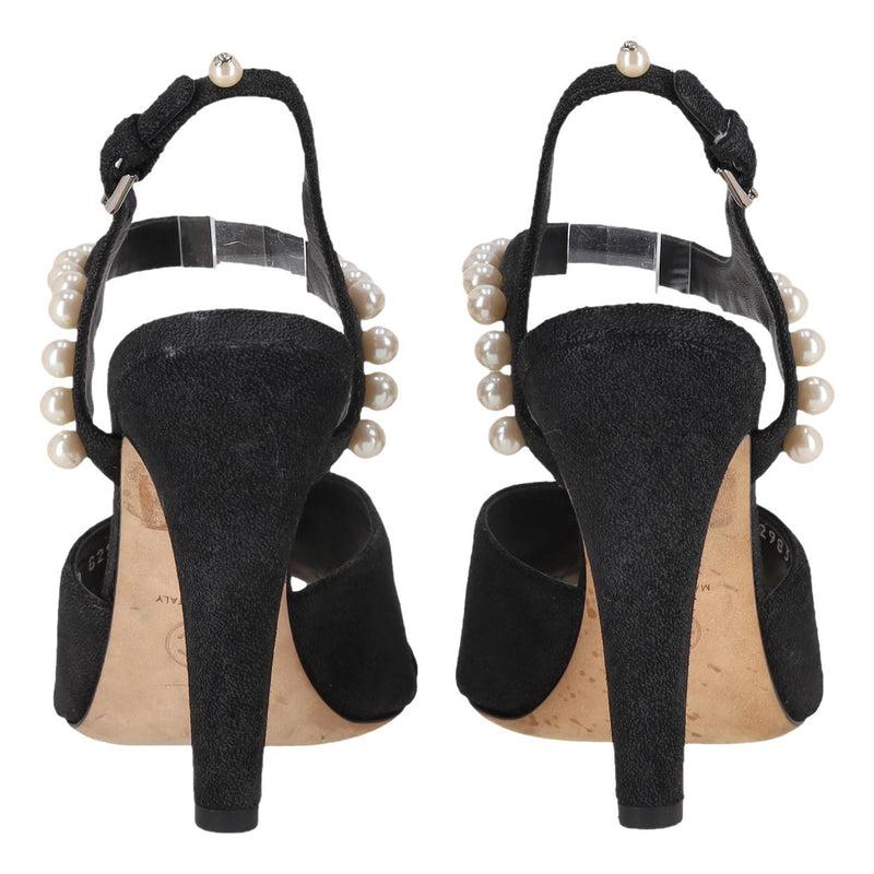 Chanel Pearl Embellished Suede Sandals. Size 40