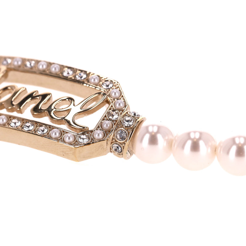 Chanel Pearl Choker Necklace With Crystal Embellished 'Chanel' Signature