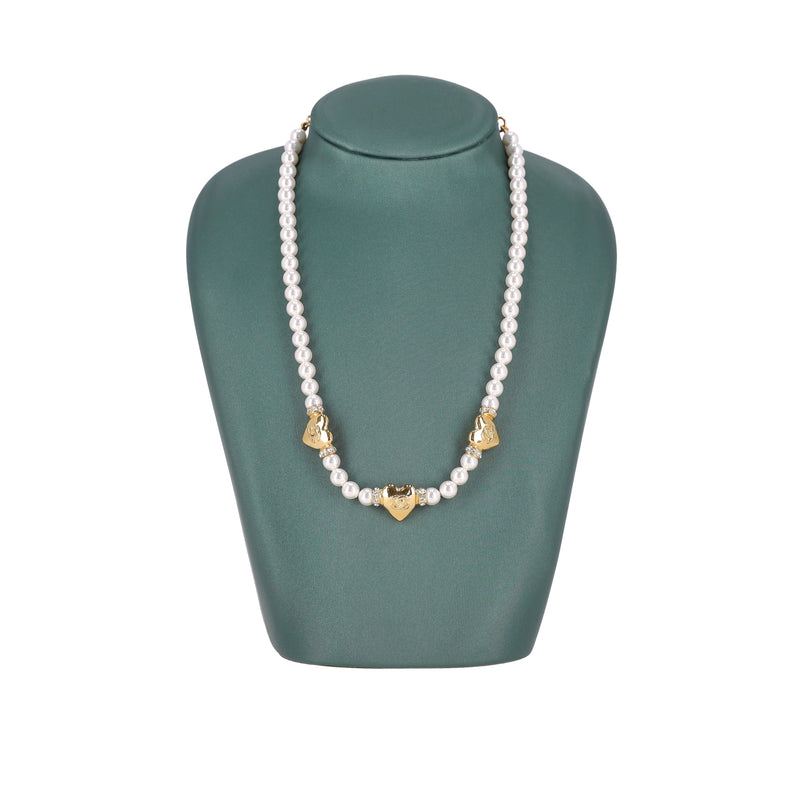 Chanel 2024 Collection Pearl Choker Necklace With 'CC' Logo Heart Pendants