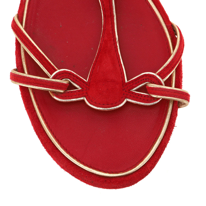 Chanel Low Wedge Suede Sandals With 'CC' Logo Detail. Size 37