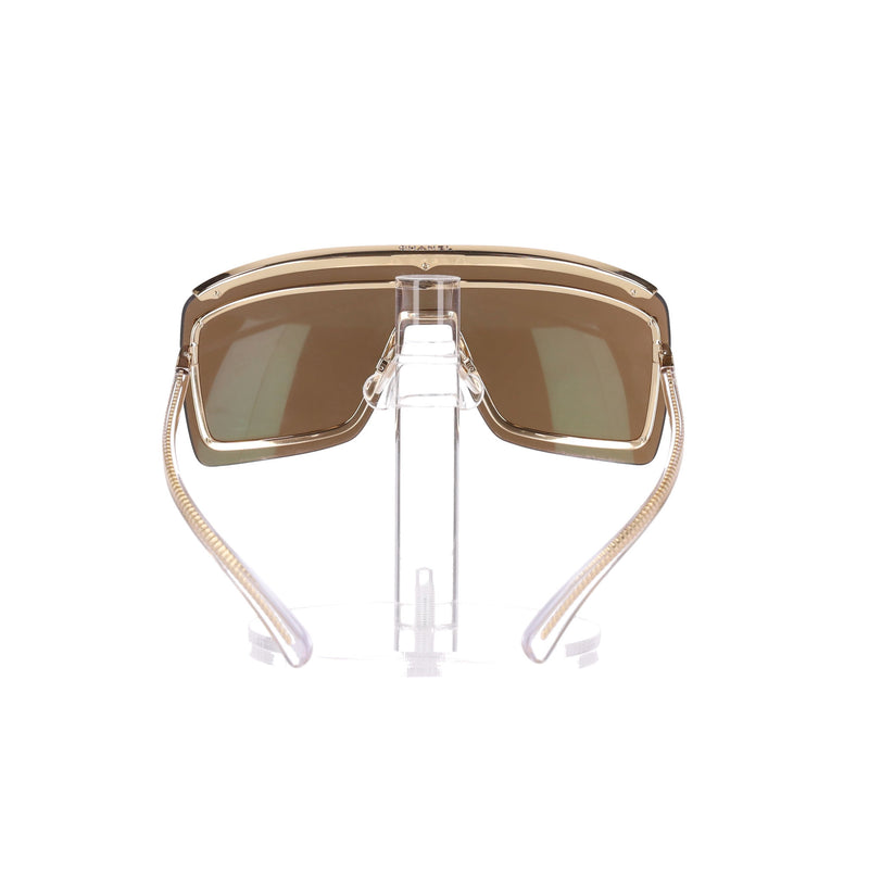 Chanel Shield Mirrored Sunglasses With Chain & 'CC' Logo Arms