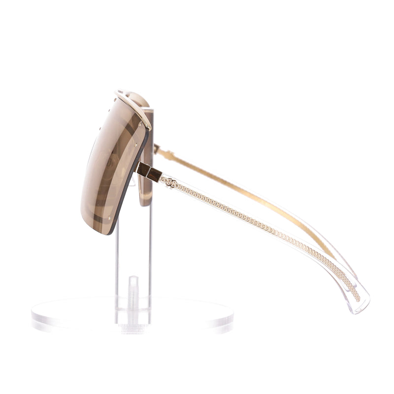 Chanel Shield Mirrored Sunglasses With Chain & 'CC' Logo Arms
