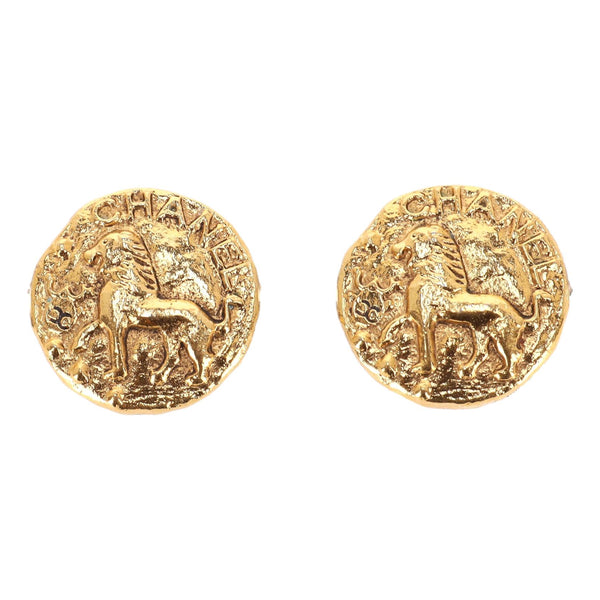 Chanel 1980's 24k Gold Plated Lion Clip-On Earrings