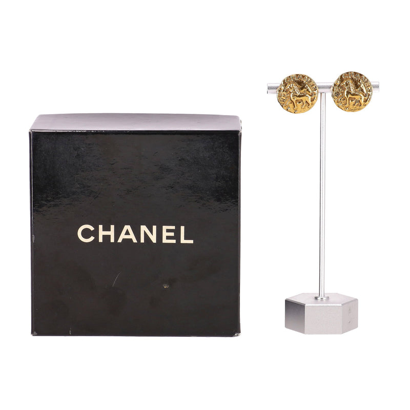 Chanel 1980's 24k Gold Plated Lion Clip-On Earrings