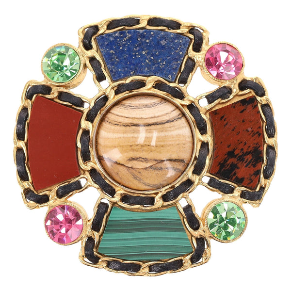 Chanel XL Byzante Maltese Cross Brooch With Gripoix, Crystal, Lambskin Leather & Semi Precious Stones