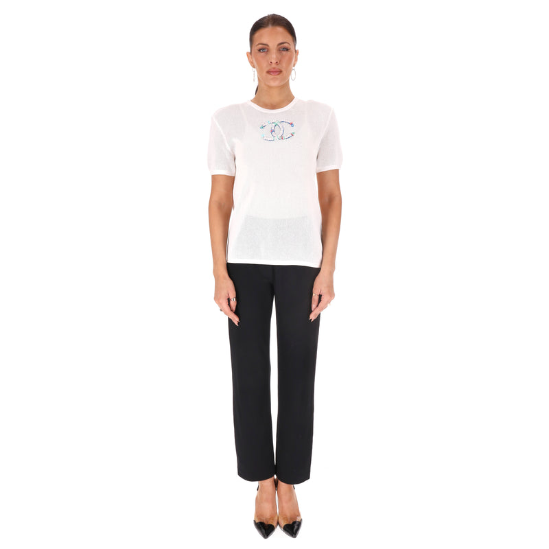 Chanel ‘CC' Embroidered Mesh Top.Size 36FR