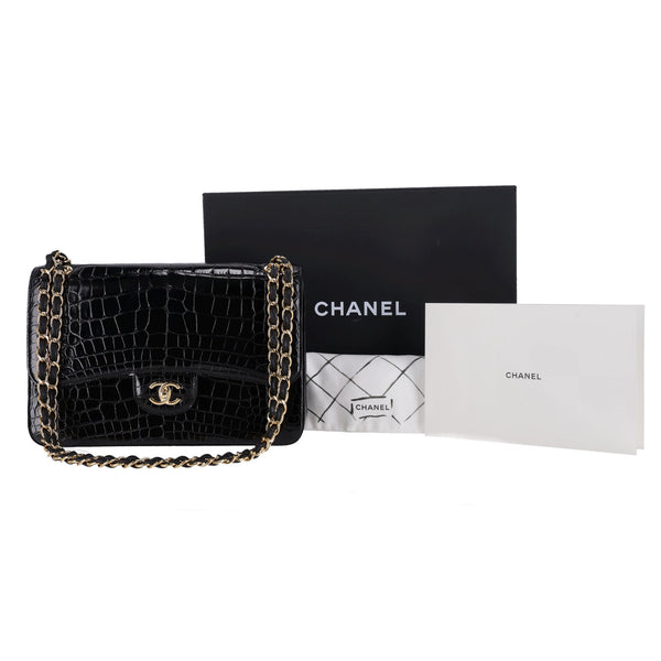 Chanel Shiny Alligator Jumbo Double Flap Bag