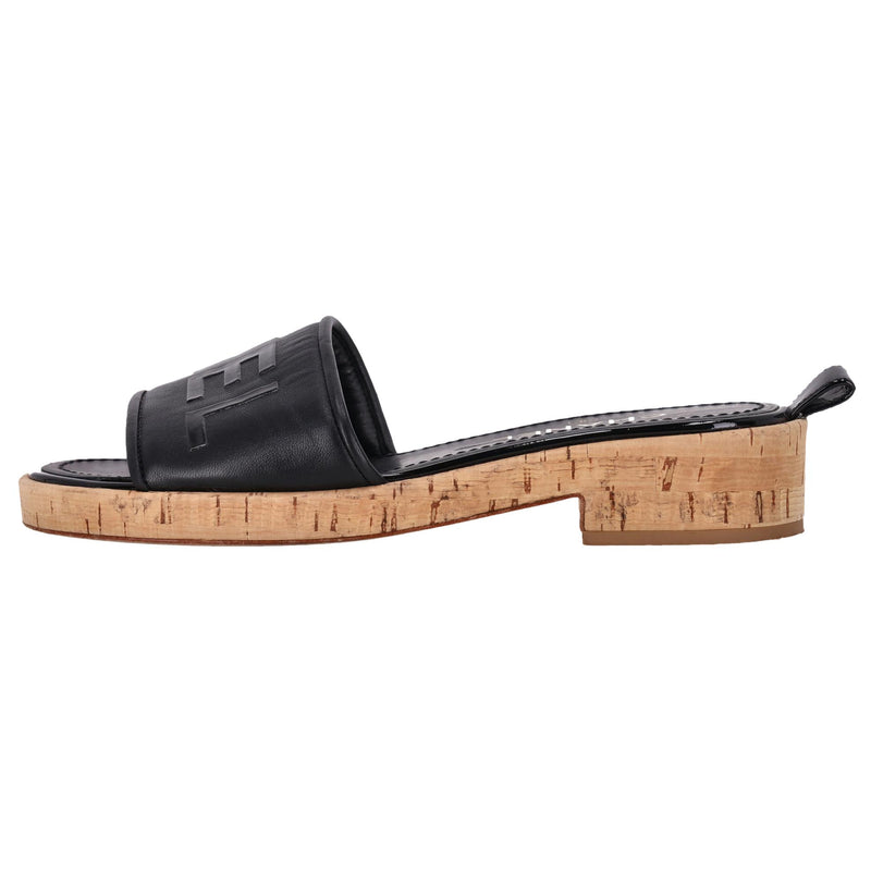 Chanel Logo Embossed Lambskin Cork Slides. Size 38