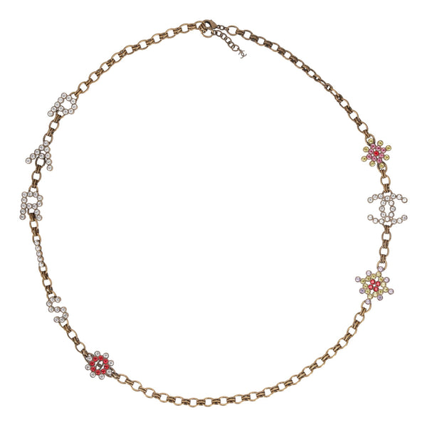 Chanel 'Paris' Antique Gold Strass & Crystal 'CC' Logo Necklace