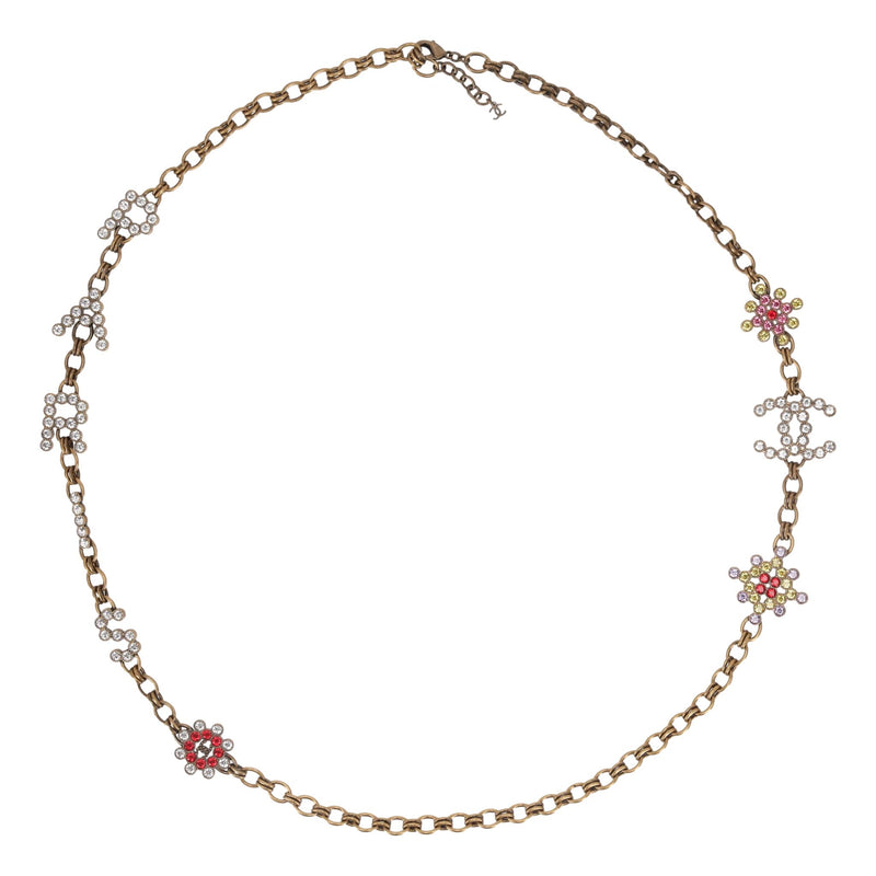 Chanel 'Paris' Antique Gold Strass & Crystal 'CC' Logo Necklace