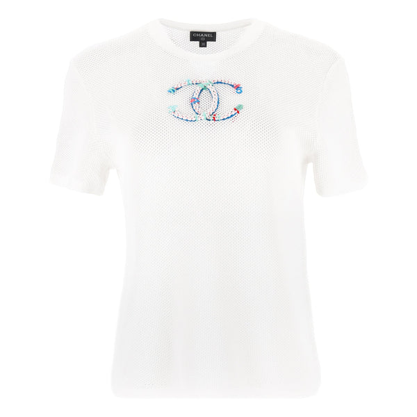 Chanel ‘CC' Embroidered Mesh Top.Size 36FR