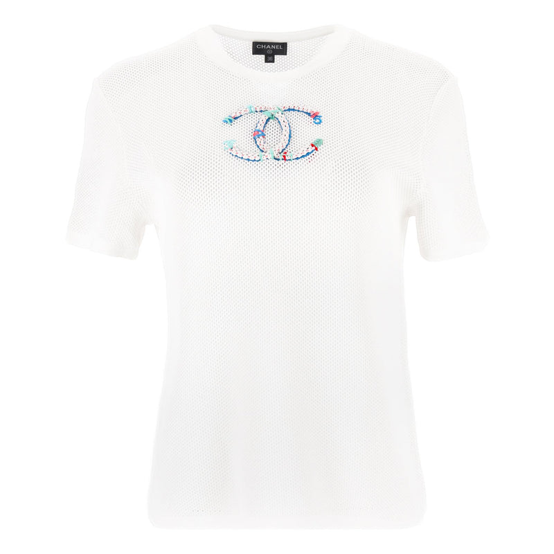 Chanel ‘CC' Embroidered Mesh Top.Size 36FR