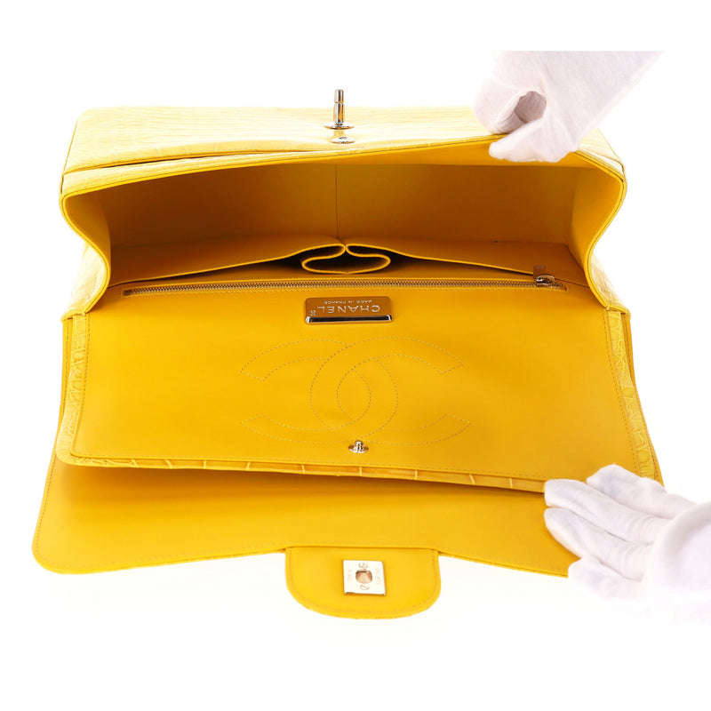 Chanel Shiny Alligator Skin Jumbo Double Flap Hand Bag