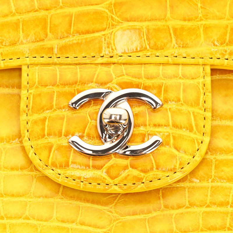 Chanel Shiny Alligator Skin Jumbo Double Flap Hand Bag