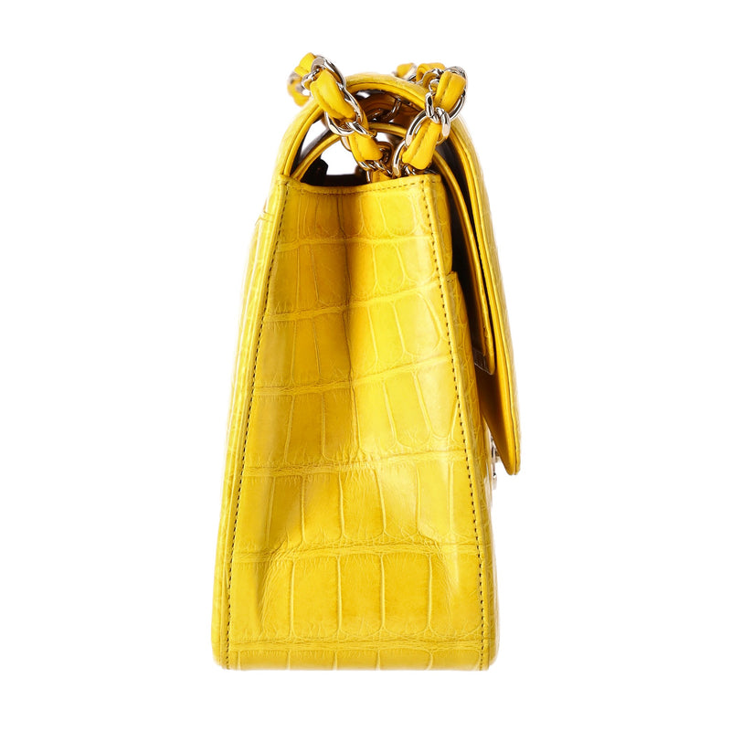 Chanel Shiny Alligator Skin Jumbo Double Flap Hand Bag