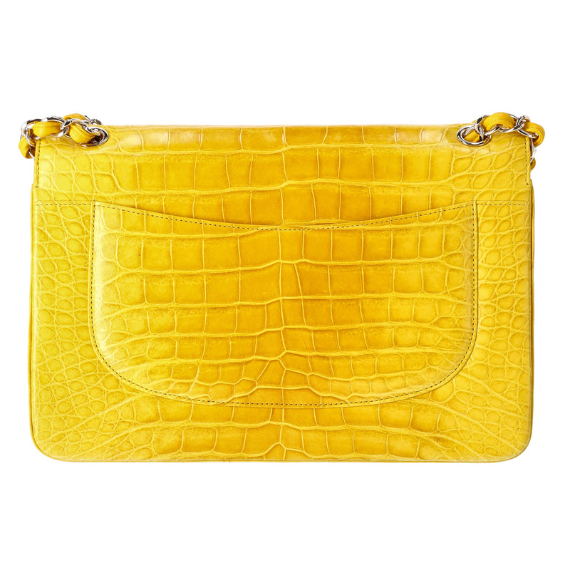 Chanel Shiny Alligator Skin Jumbo Double Flap Hand Bag