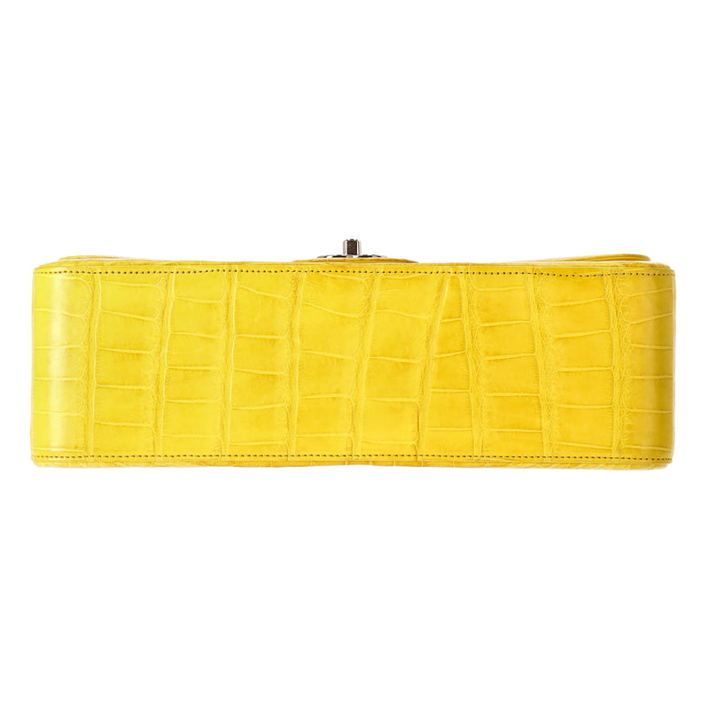 Chanel Shiny Alligator Skin Jumbo Double Flap Hand Bag