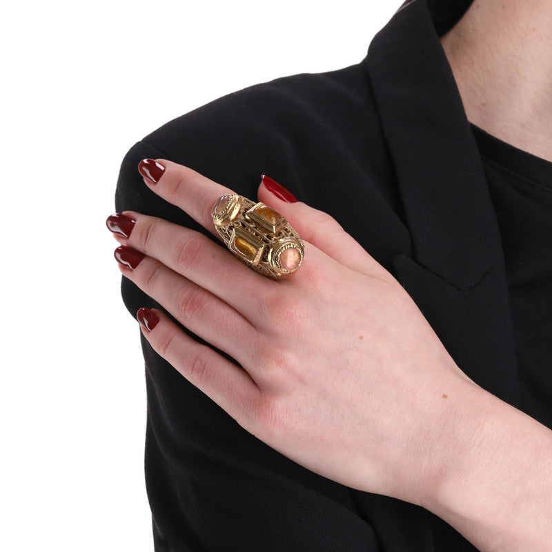 Chanel 24k Gold Plated Gripoix Cabouchon Cruise Collection Ring