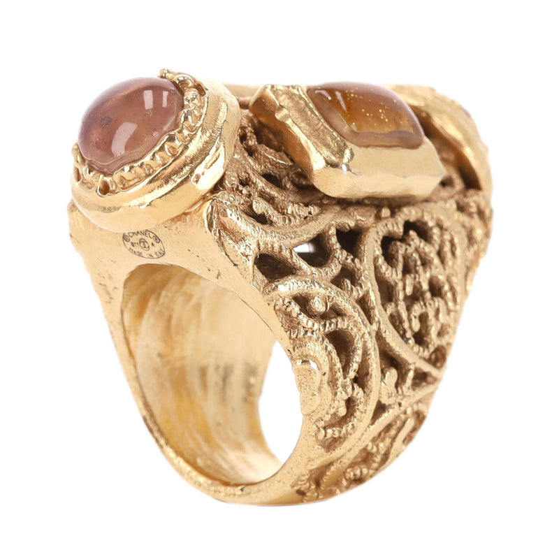 Chanel 24k Gold Plated Gripoix Cabouchon Cruise Collection Ring