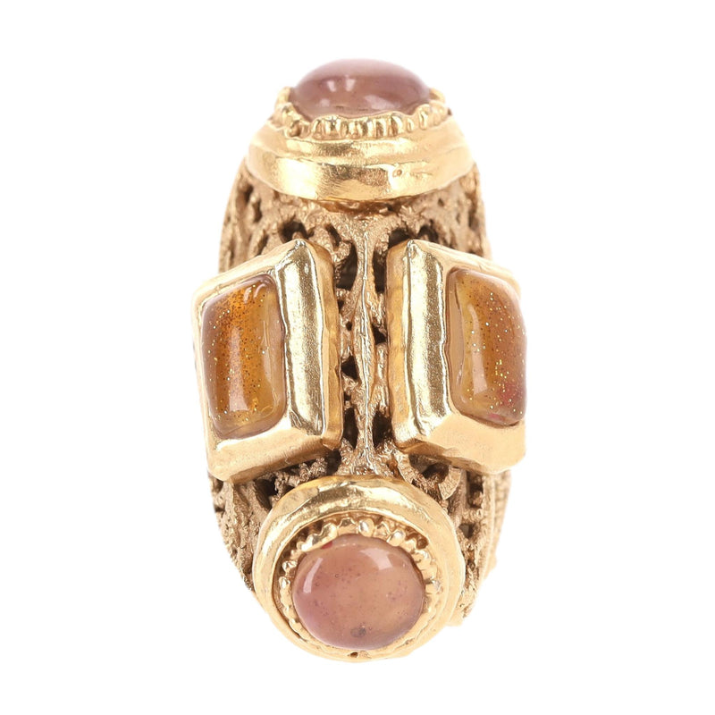 Chanel 24k Gold Plated Gripoix Cabouchon Cruise Collection Ring