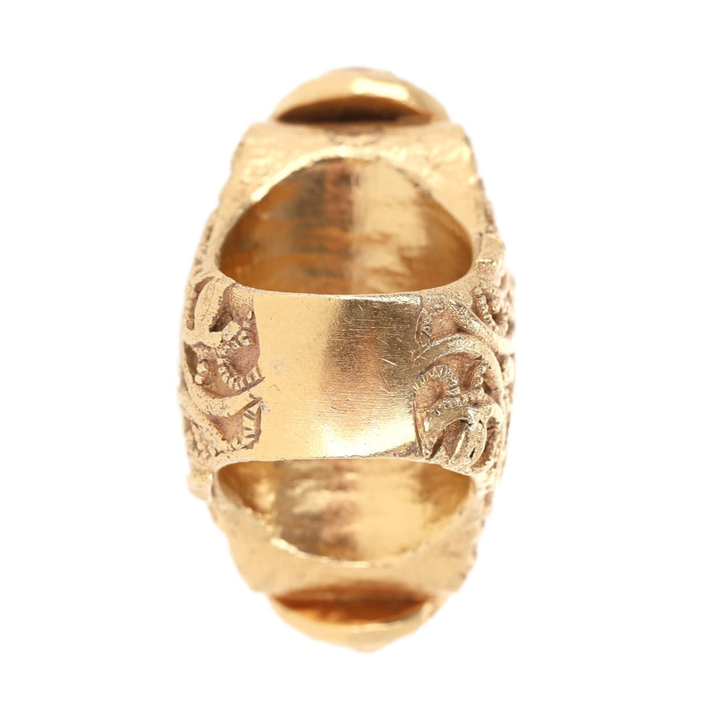 Chanel 24k Gold Plated Gripoix Cabouchon Cruise Collection Ring