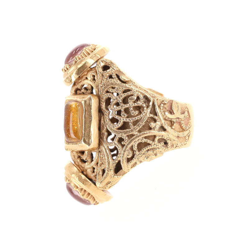 Chanel 24k Gold Plated Gripoix Cabouchon Cruise Collection Ring
