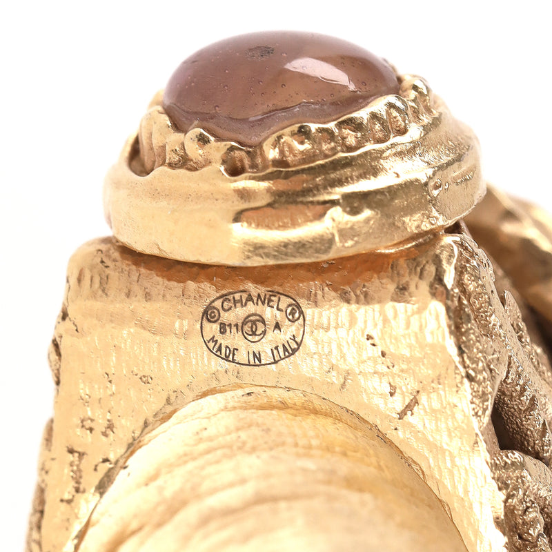 Chanel 24k Gold Plated Gripoix Cabouchon Cruise Collection Ring