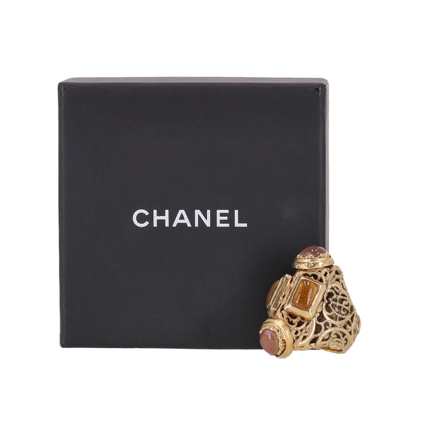 Chanel 24k Gold Plated Gripoix Cabouchon Cruise Collection Ring
