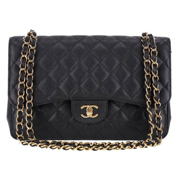 Chanel Classic Jumbo Double Flap Caviar Leather Handbag
