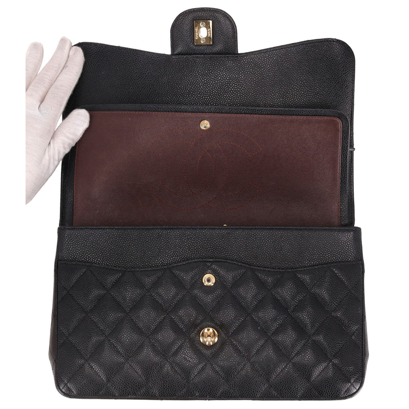 Chanel Classic Jumbo Double Flap Caviar Leather Handbag