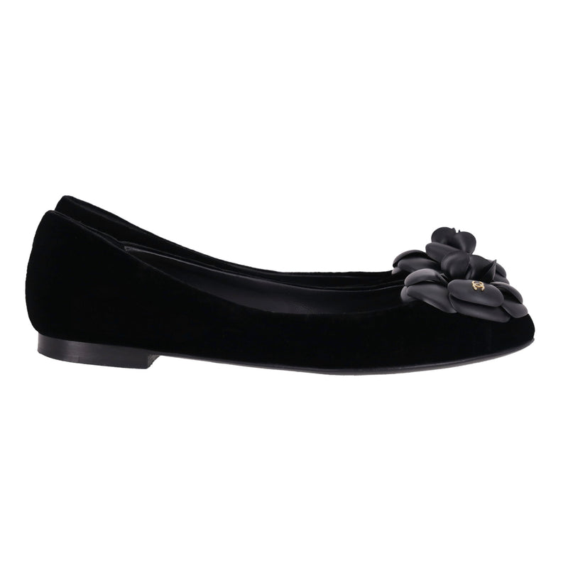 Chanel Camellia Flower & 'CC' Logo Velvet Ballet Flats. Size 39.5