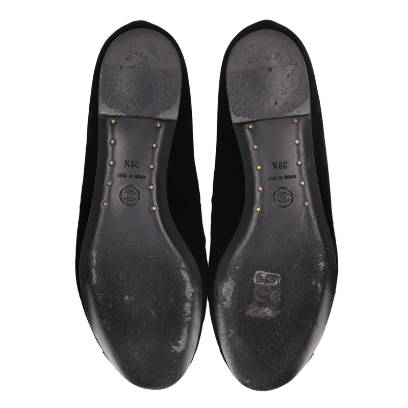 Chanel Camellia Flower & 'CC' Logo Velvet Ballet Flats. Size 39.5