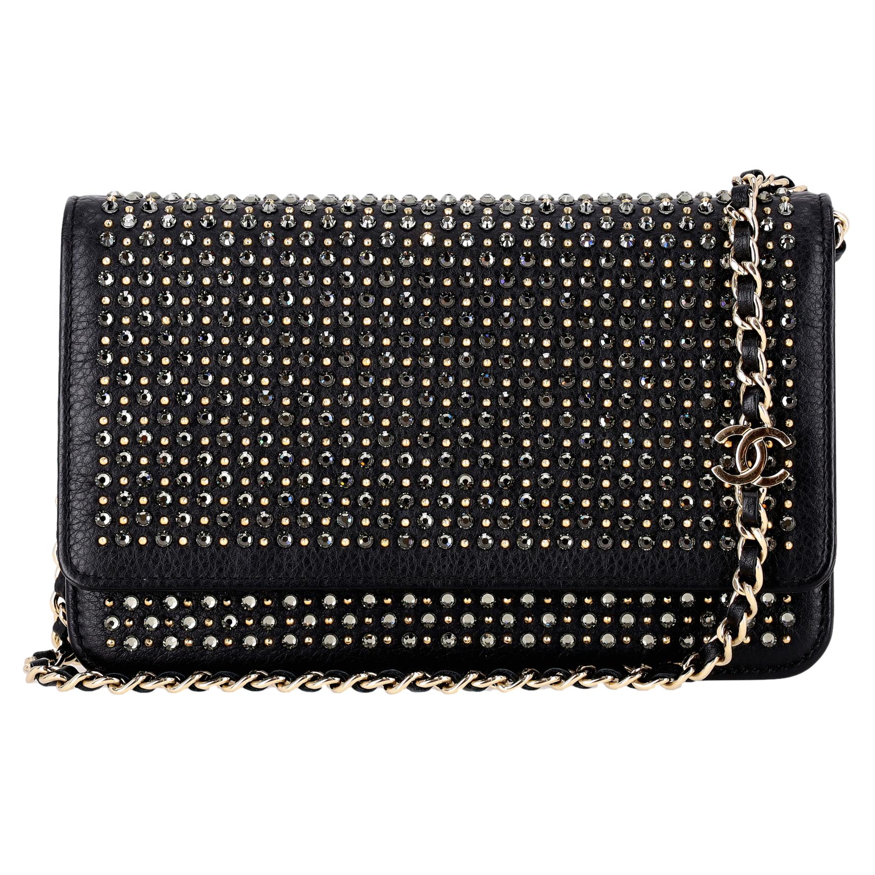Chanel Rare 'CC' Crystal Crystal Embellished Leather Wallet On Chain ...